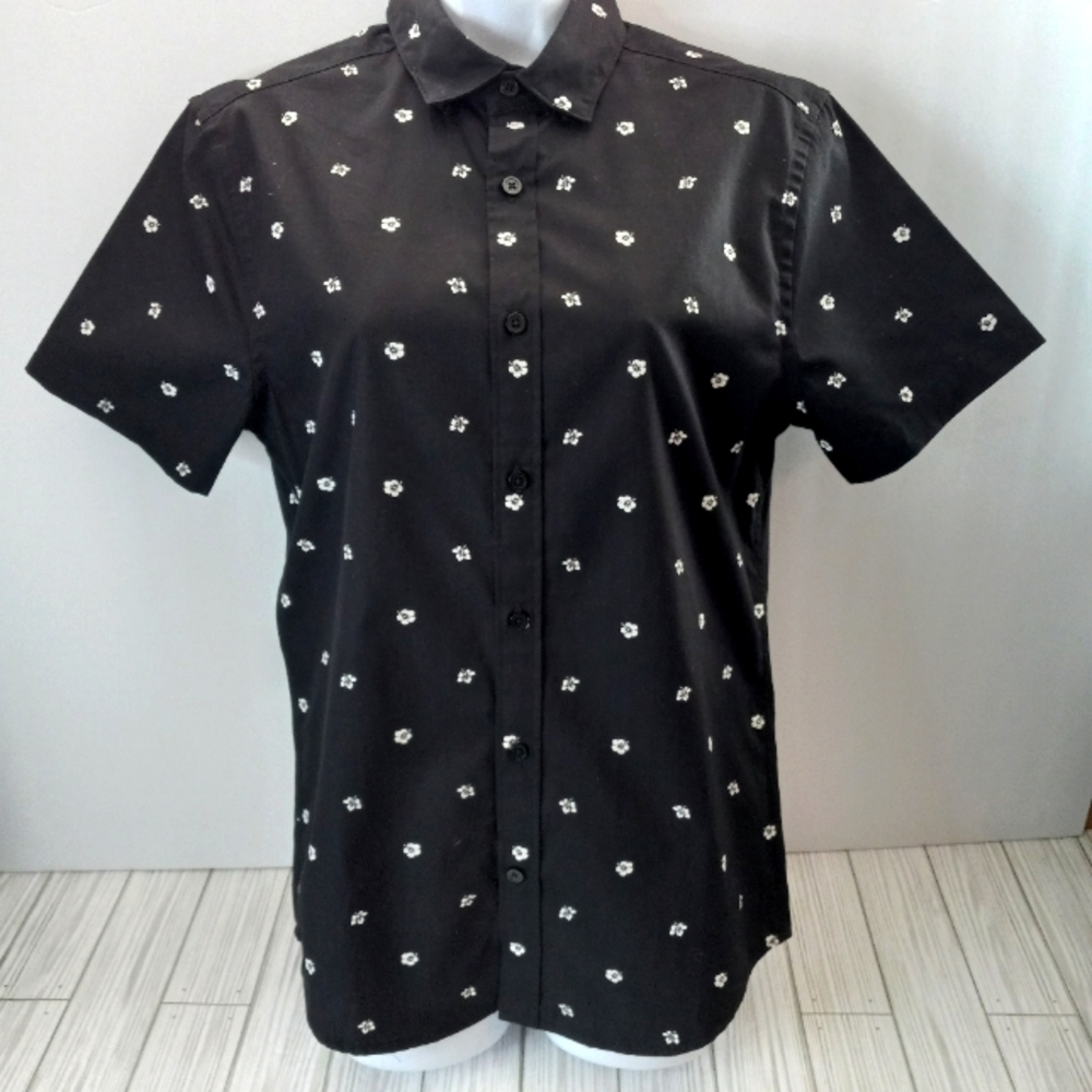 Express Hibiscus Flower Hawaiian Button Front Collar Shirt